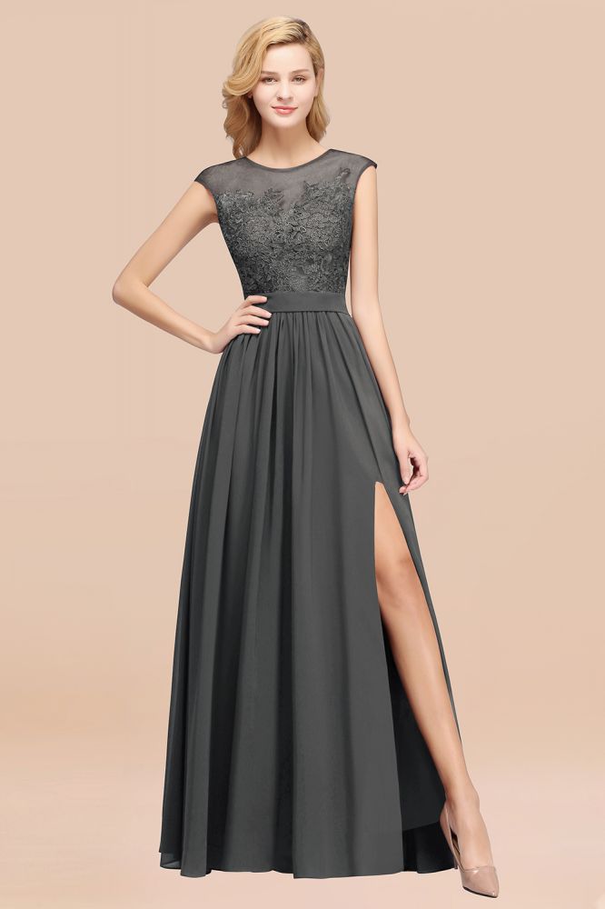 A-line Chiffon Lace Jewel Sleeveless Floor-Length Bridesmaid Dresses with Appliques