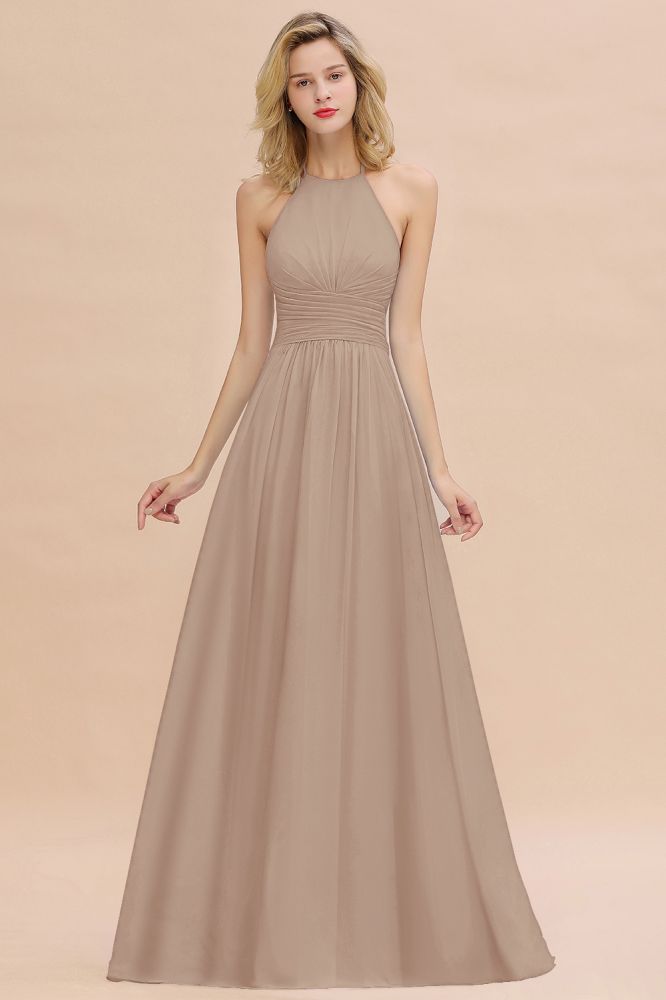 Stylish Sky Blue Halter Soft Chiffon Bridesmaid Dress Aline Evening Swing Dress