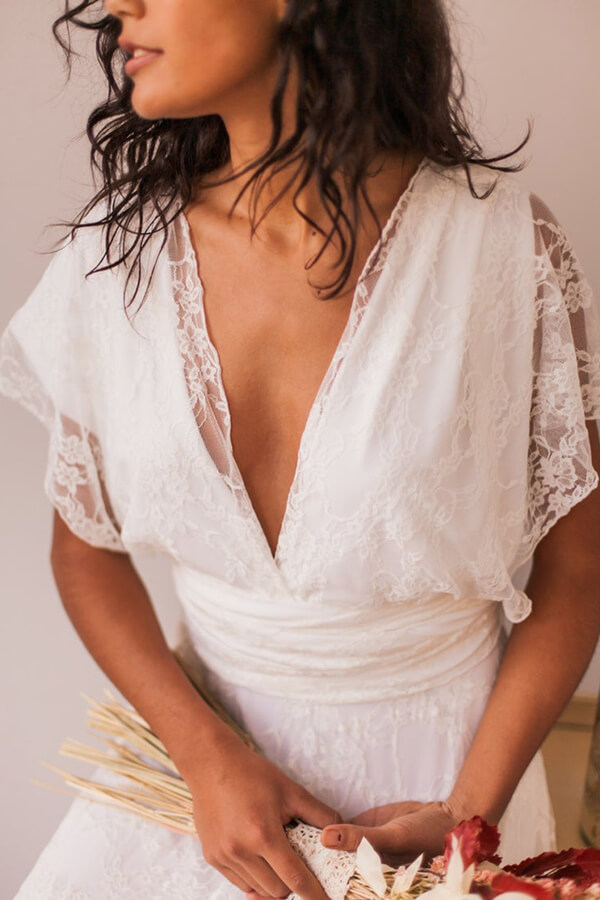 V-neck Chiffon V-neck Column Summer Wedding Dresses