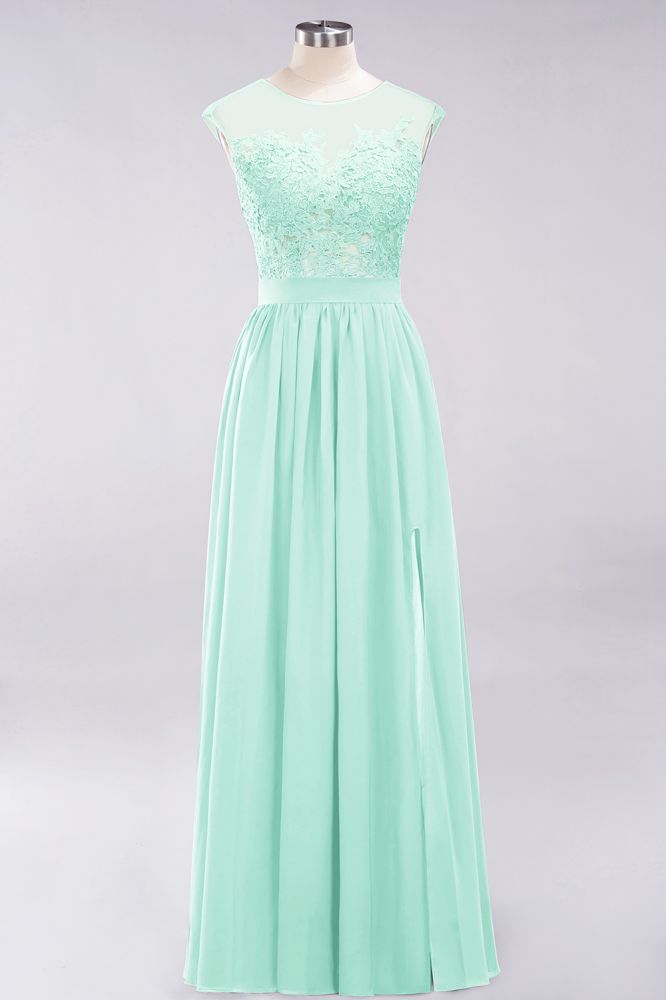 A-line Chiffon Lace Jewel Sleeveless Floor-Length Bridesmaid Dresses with Appliques