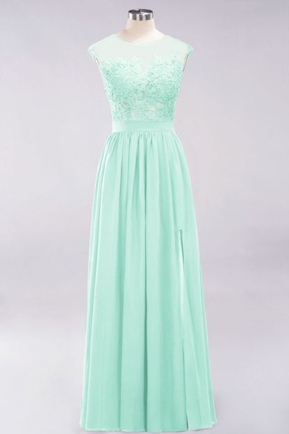 A-line Chiffon Lace Jewel Sleeveless Floor-Length Bridesmaid Dresses with Appliques