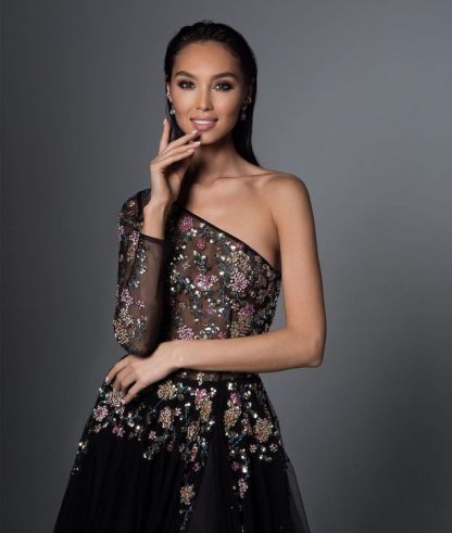 Stunning One Shoulder Black Floral Tulle Evening Dress