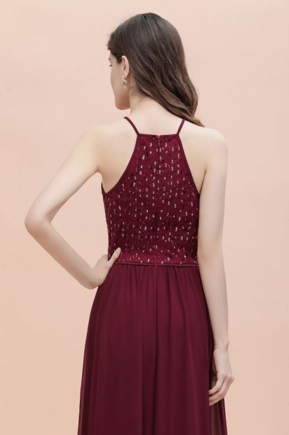 Halter Sequins A-line Evening Dress Chiffon Elegant Party Maxi Dress