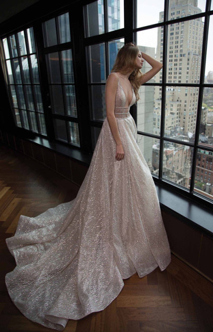 Sexy V-Neck Sleeveless Prom Dress Long Sequins BA3399