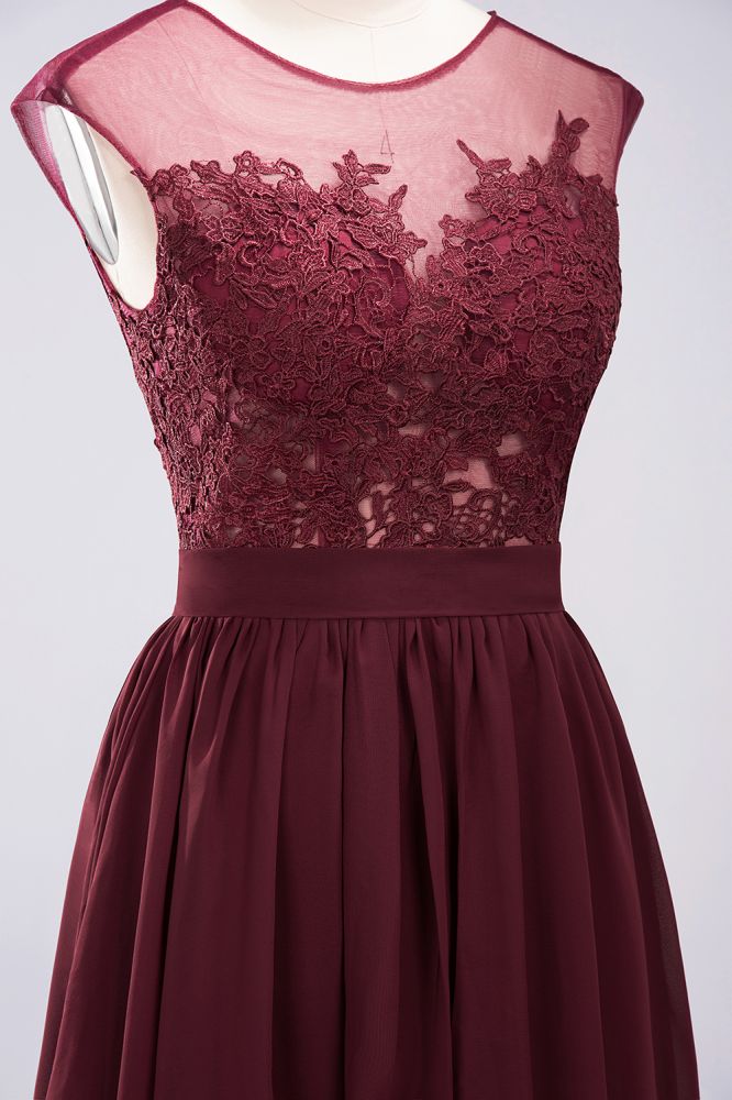 A-line Chiffon Lace Jewel Sleeveless Floor-Length Bridesmaid Dresses with Appliques