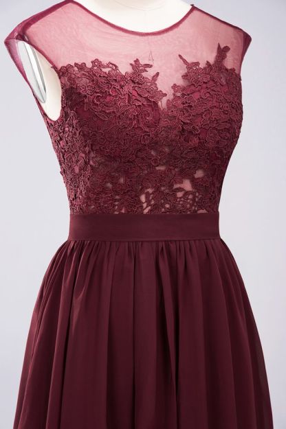 A-line Chiffon Lace Jewel Sleeveless Floor-Length Bridesmaid Dresses with Appliques