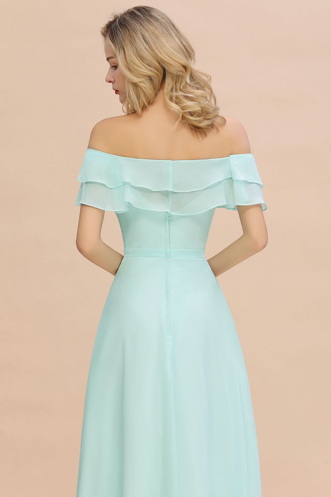 High Quality Off-the-Shoulder Front-Slit Mint Green Bridesmaid Dress