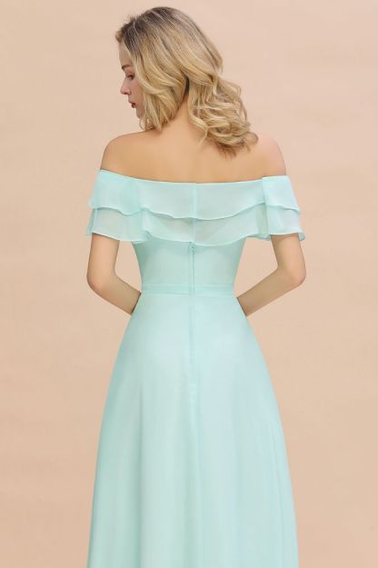 High Quality Off-the-Shoulder Front-Slit Mint Green Bridesmaid Dress