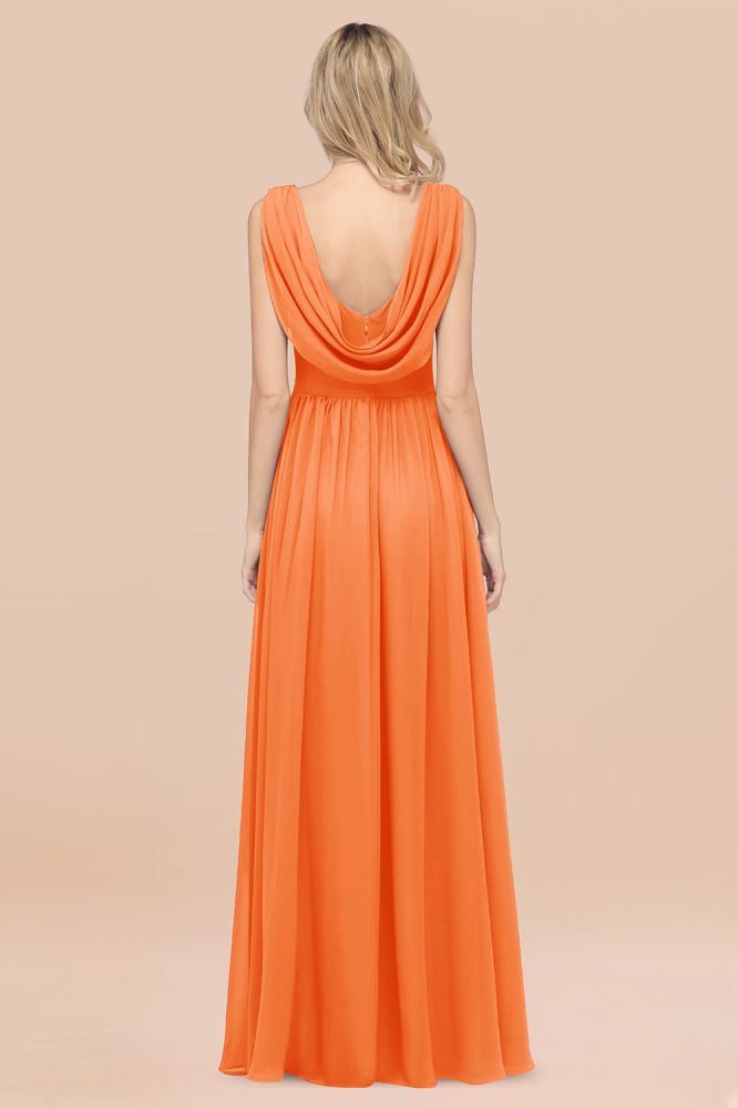 Chiffon A-Line Straps V-Neck Sleeveless Long Bridesmaid Dress with Ruffles