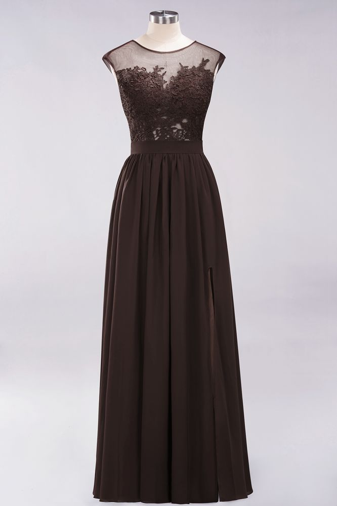 A-line Chiffon Lace Jewel Sleeveless Floor-Length Bridesmaid Dresses with Appliques