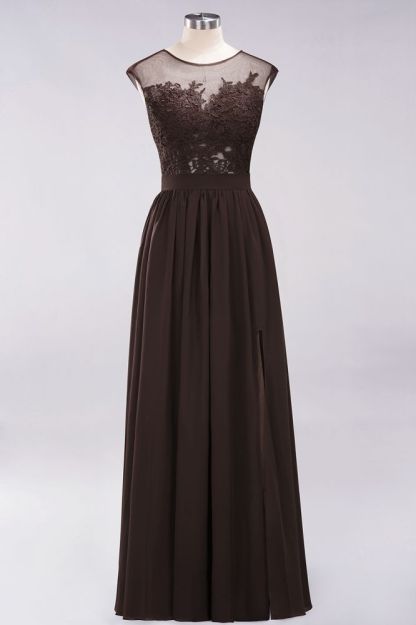 A-line Chiffon Lace Jewel Sleeveless Floor-Length Bridesmaid Dresses with Appliques