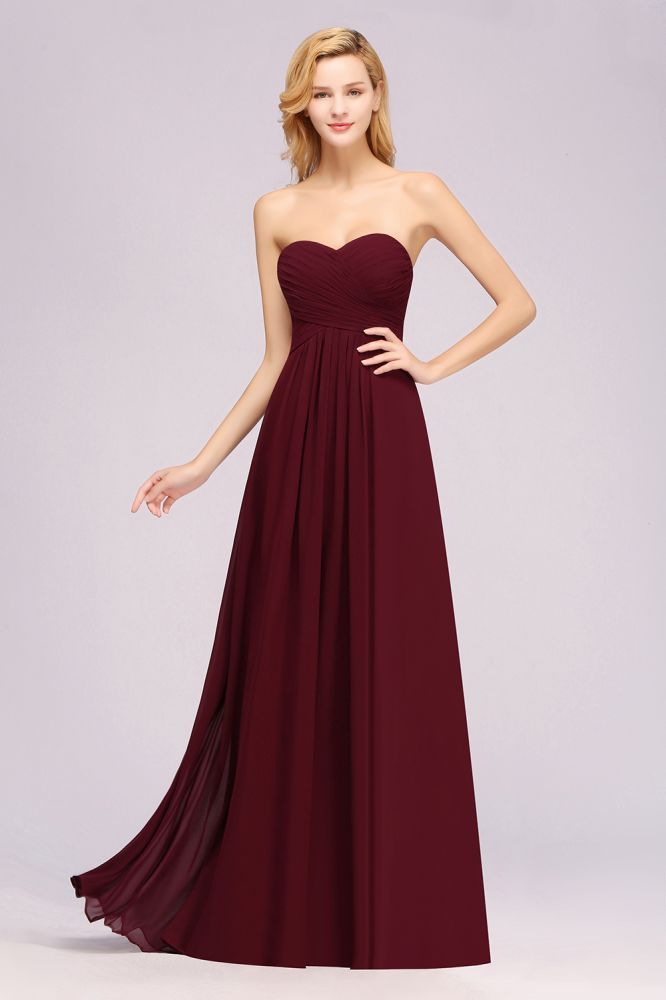 A-line Chiffon Sweetheart Strapless Ruffles Floor-length Bridesmaid Dress