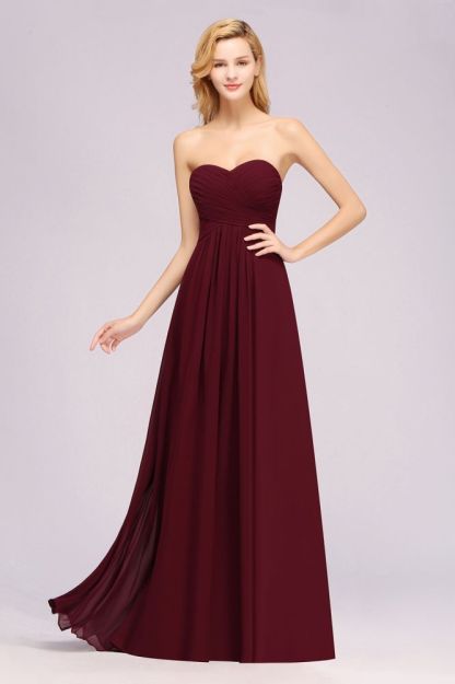 A-line Chiffon Sweetheart Strapless Ruffles Floor-length Bridesmaid Dress