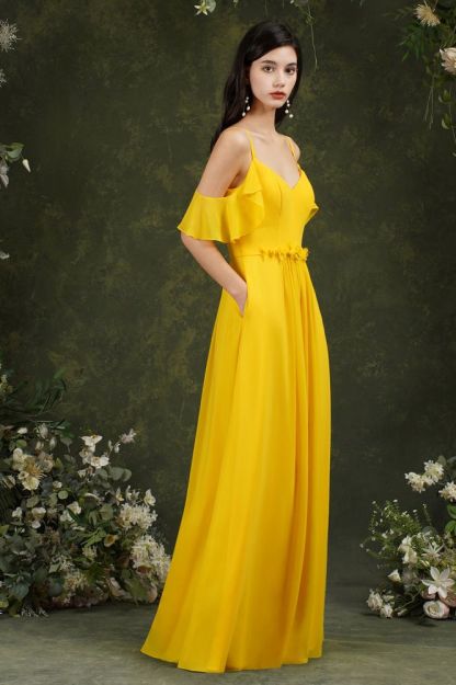 Ruffles Aline Spaghetti Strapes Tulle Long Prom Dress