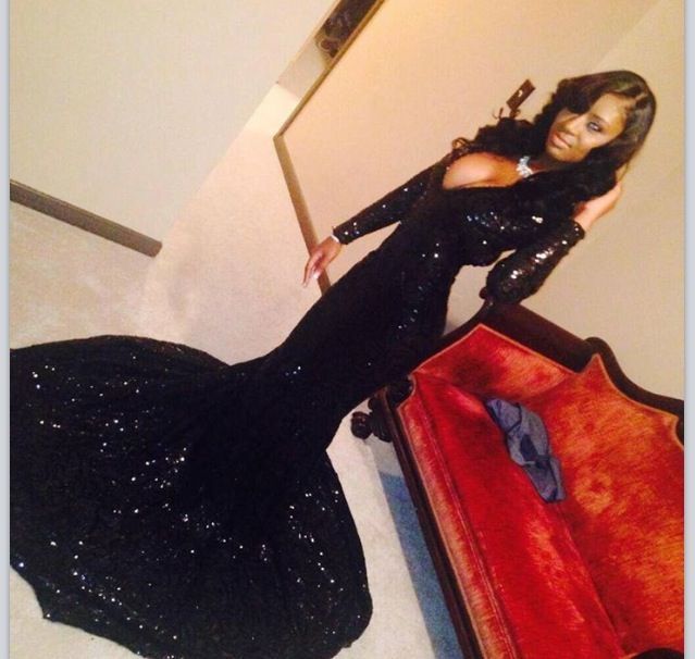 Sparkly Black Sequins Long-Sleeves Deep-V-Neck Alluring Prom Dresses