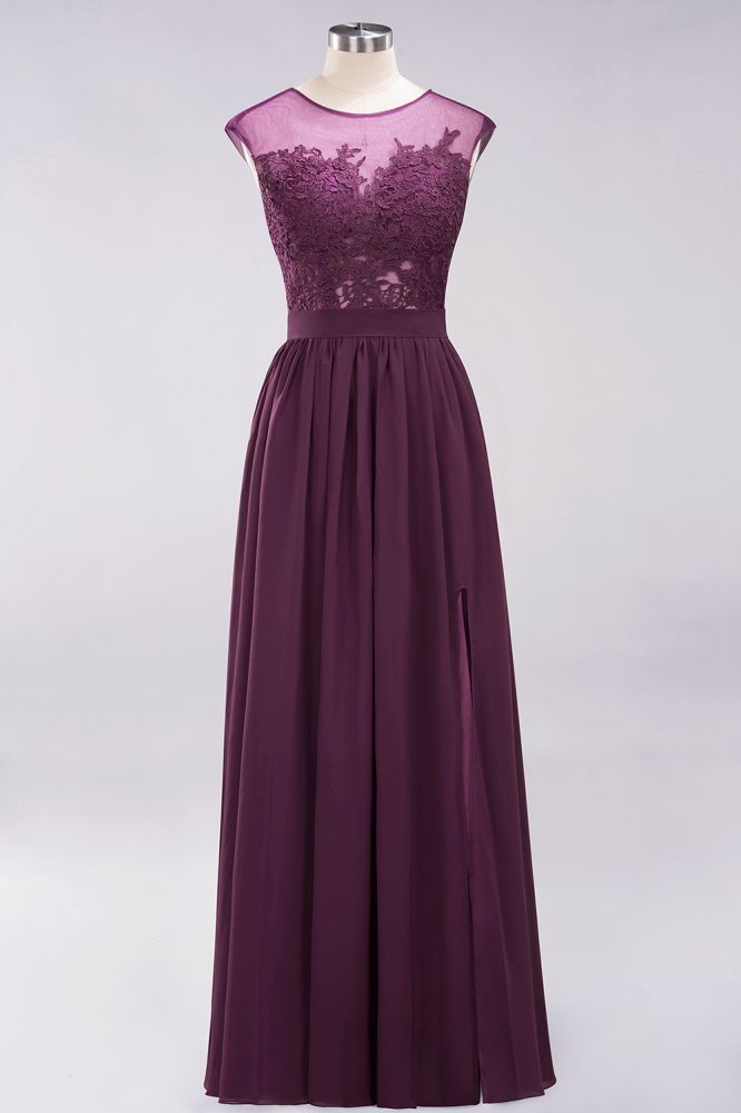 A-line Chiffon Lace Jewel Sleeveless Floor-Length Bridesmaid Dresses with Appliques