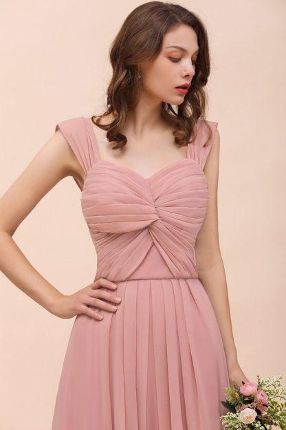 Elegant Ruffle Chiffon Sleeveless Bridesmaid Dress Sweetheart Aline Wedding Guest Dress