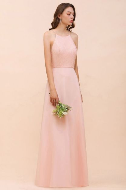 Halter Lace Chiffon Aline Bridesmaid Dress Long Spcial Occasion Dress