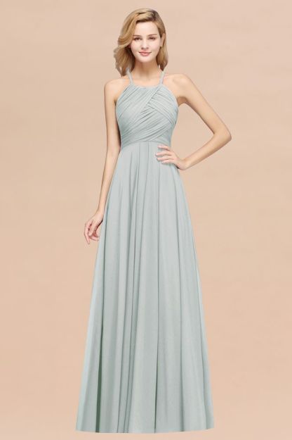A-Line Chiffon Halter Ruffles Floor-Length Bridesmaid Dress