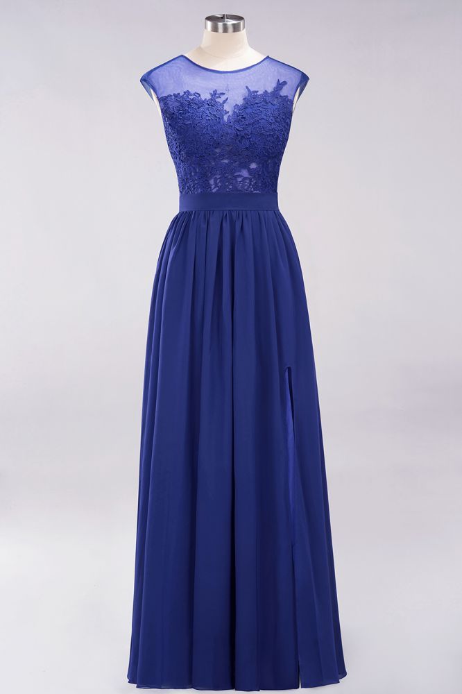 A-line Chiffon Lace Jewel Sleeveless Floor-Length Bridesmaid Dresses with Appliques
