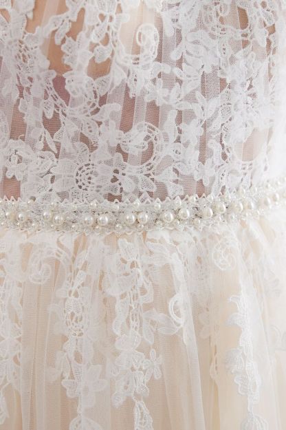 NATALIA | A-line Halter Floor Length Appliqued Tulle Evening Dresses