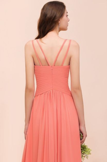 Charming V-Neck Beach Bridesmaid Dress Aline Chiffon Wedding Guest Dress with Side Slit