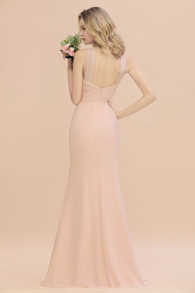 Halter Chiffon Mermaid Bridesmaid Dress Sleeveless Wedding Party Dress