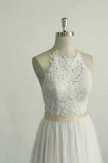 Ivory V-neck A-line Simple Boho Beach Wedding Dresses