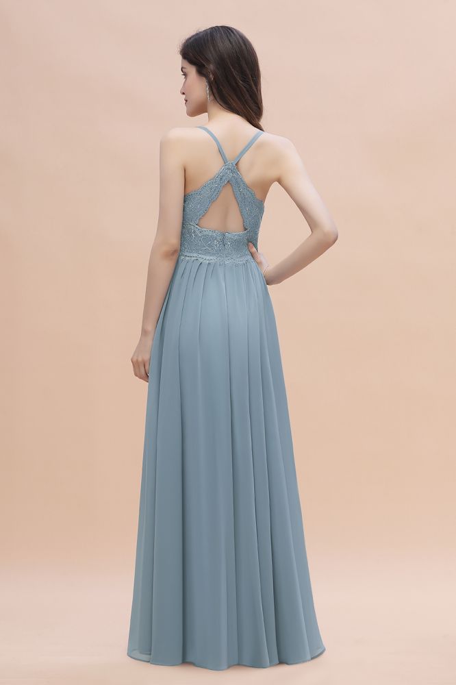 Aline Bridesmaid Dress Sleeveless V-Neck Lace Chiffon Long Evening Dress