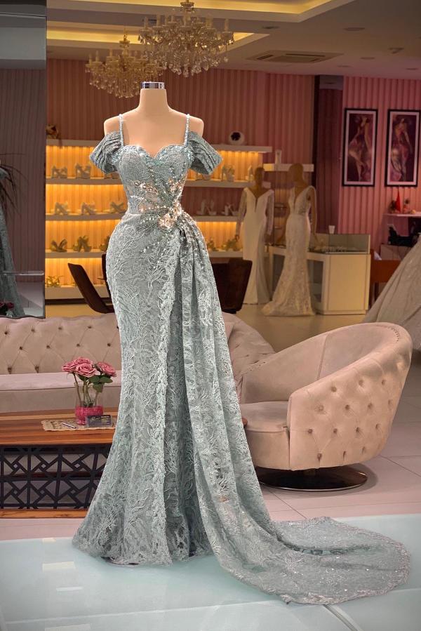 Off the shoulder High Split Court Train Prom Dresses