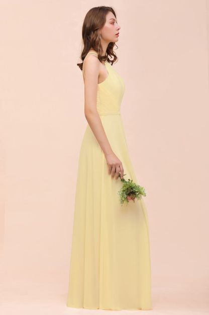 Halte Simple Chiffon Long Bridesmaid Dress Beach Wedding Guest Dress