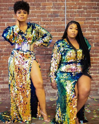 Charming Side Slit Party Dress Full Sleeves Glitter Sequins Long Prom Dress