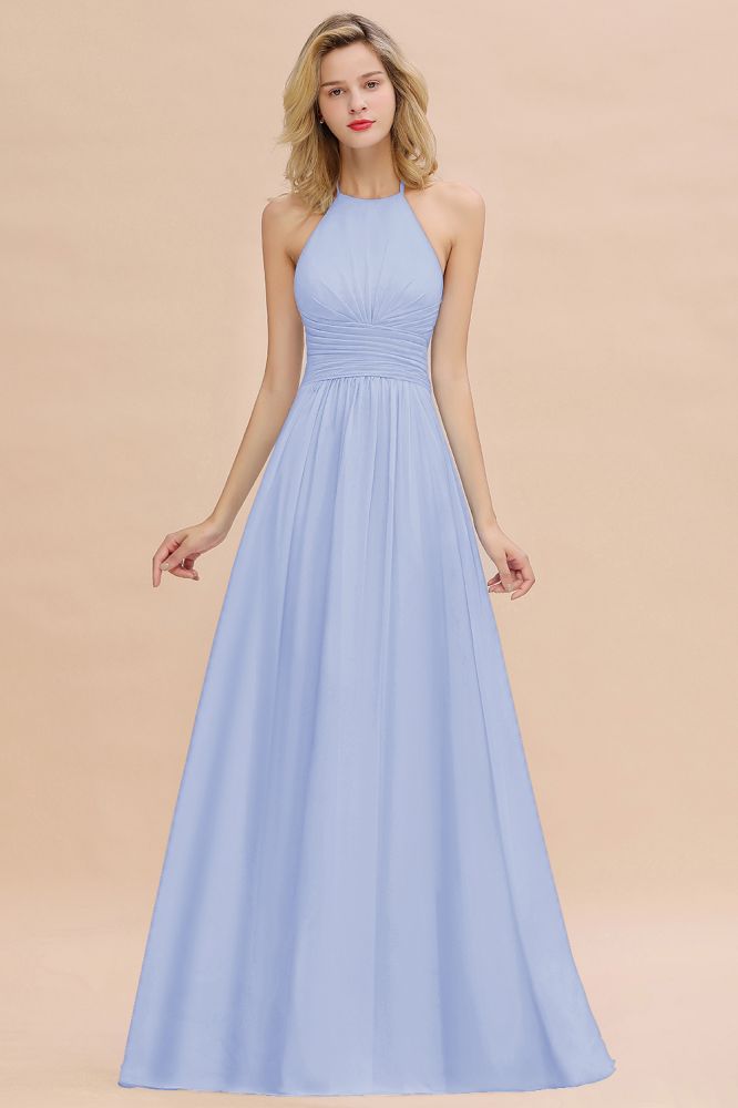 Stylish Sky Blue Halter Soft Chiffon Bridesmaid Dress Aline Evening Swing Dress