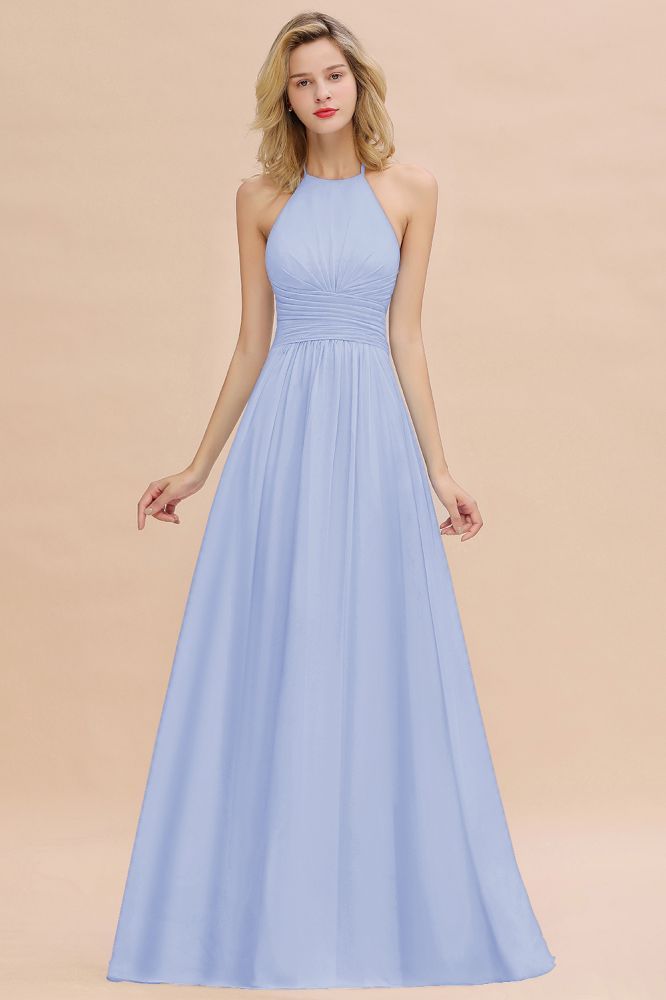 Stylish Sky Blue Halter Soft Chiffon Bridesmaid Dress Aline Evening Swing Dress