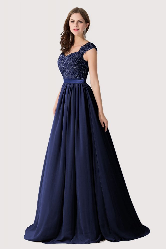 ADA | A-line V Neck Chiffon Bridesmaid Dress with Appliques