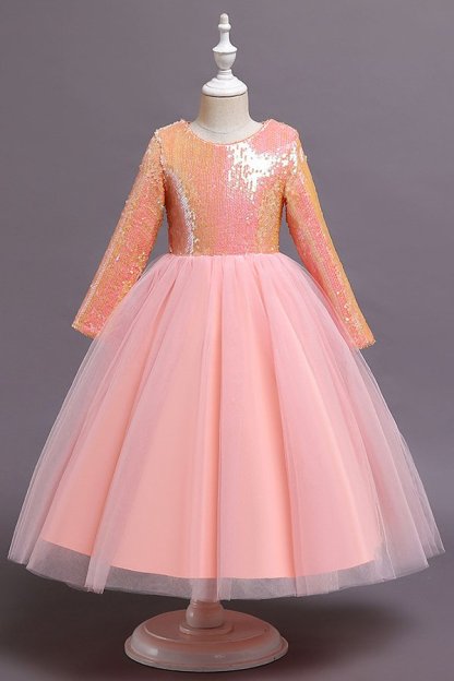 Pink cute knee length tulle princess flower girl dress