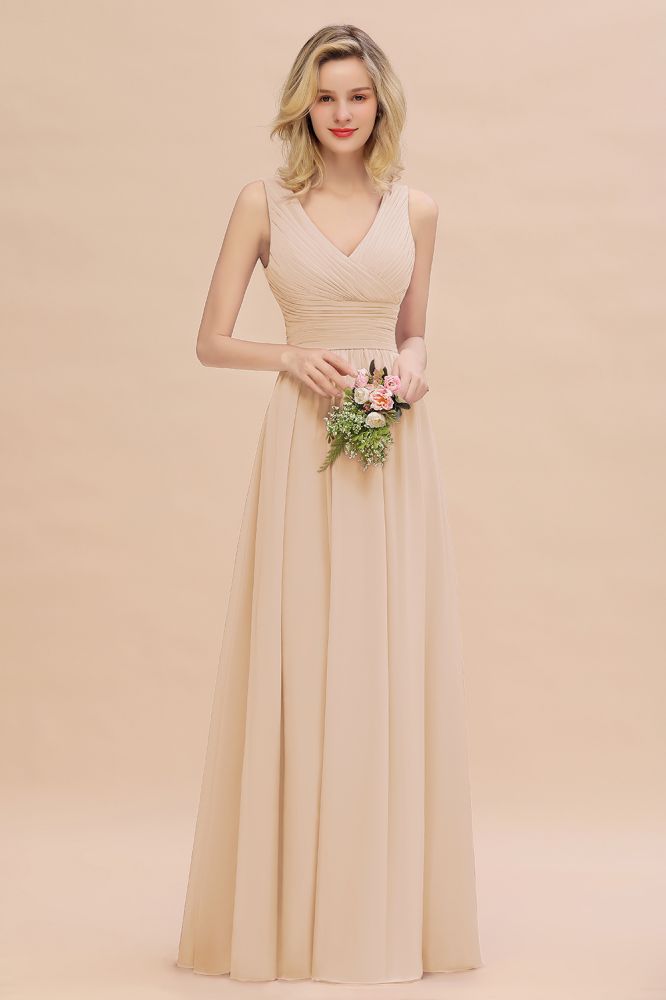 Elegant V-Neck Ruffles Bridesmaid Dress On Sale | Sexy Long Evening Dresses