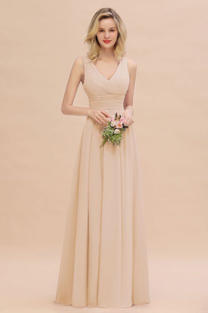 Elegant V-Neck Ruffles Bridesmaid Dress On Sale | Sexy Long Evening Dresses