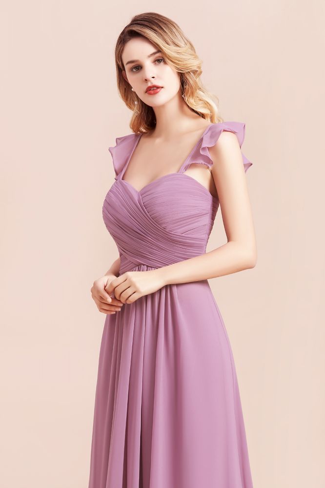 Sweetheart Straps Wrinkkes Chiffon Long Bridesmaid Dress Sleeveless Party Dress