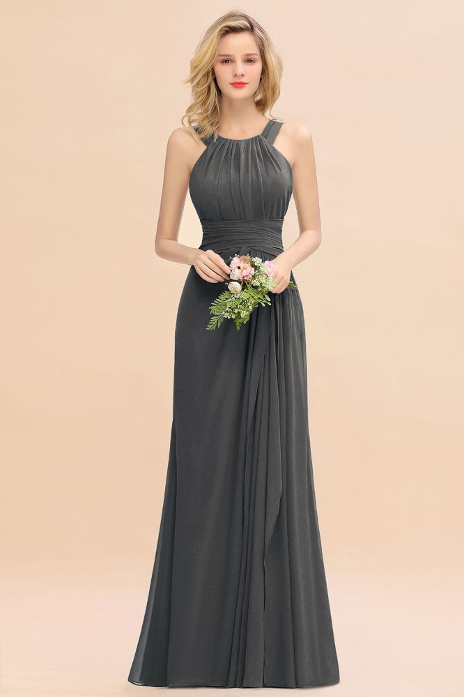 Halter Chiffon Mermaid Bridesmaid Dress Sleeveless Wedding Party Dress