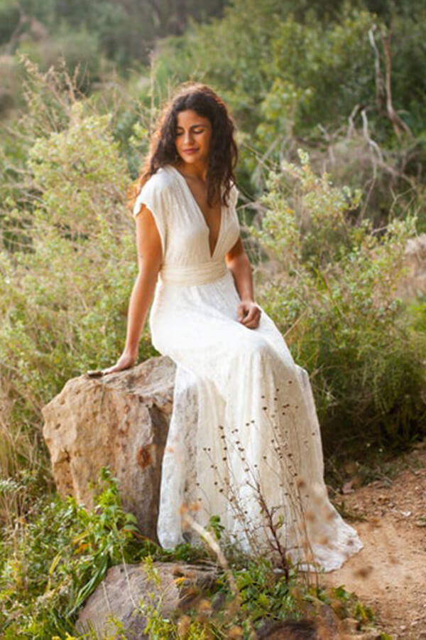 V-neck Chiffon V-neck Column Summer Wedding Dresses