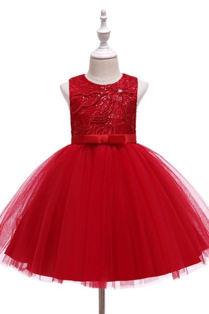 Dusty pink sleeveless knee length belt flower girl dress