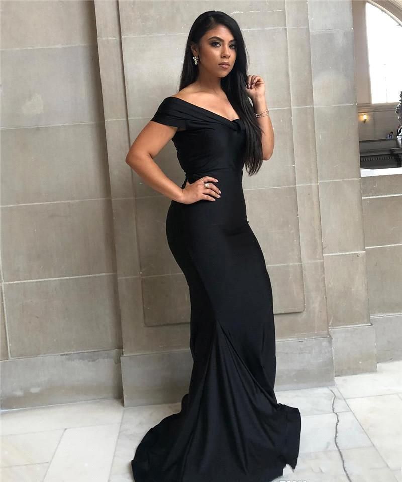 Off the shoulder black mermaid plus size bridesmaid dress