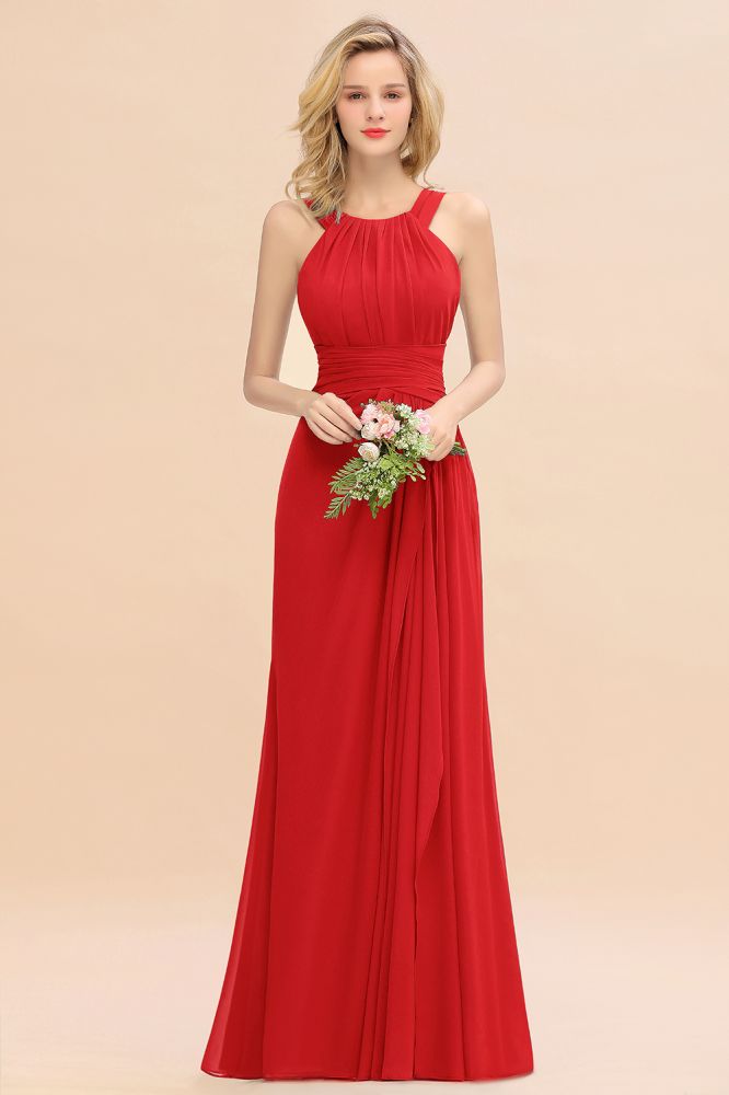 Halter Chiffon Mermaid Bridesmaid Dress Sleeveless Wedding Party Dress