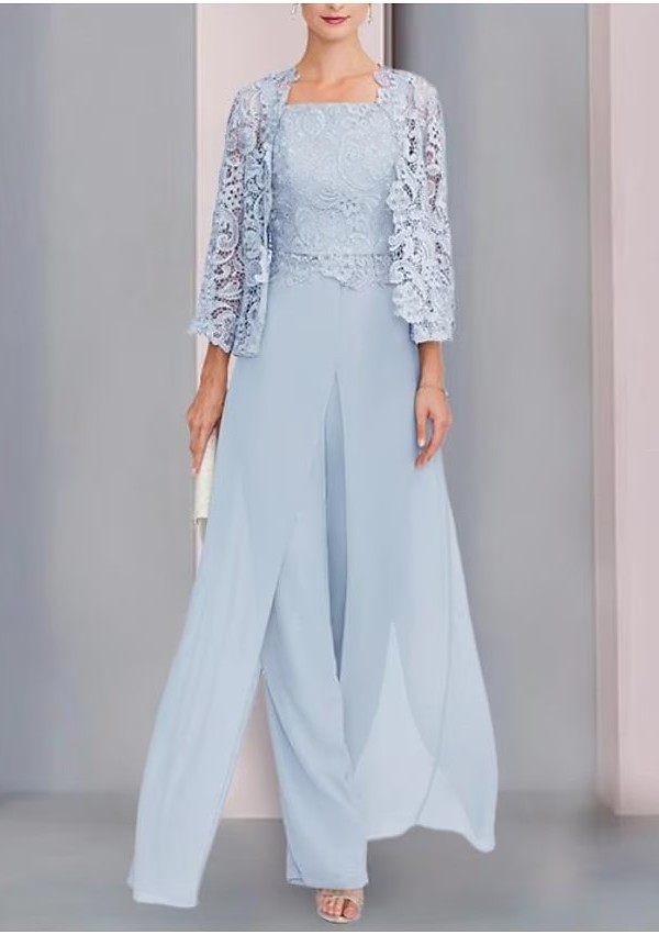 Skyblue Long Sleeves Jumpsuit Mother-the-Bride Dress