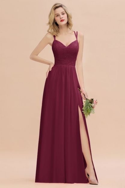Sweetheart Aline Lace Party Dress Sleeveless Bridesmaid Dress with Side Slit