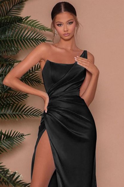 One shoulder sleeveless Long High Split Evening Dresses