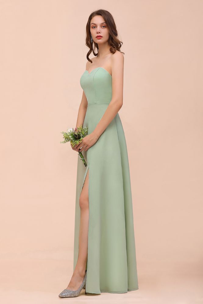 Sage Sleeveless Slim Long Bridesmaid Dress Side Slit