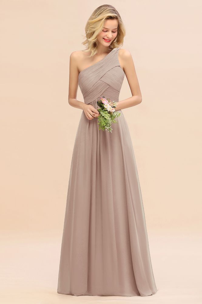 Elegant Ruffles One Shoulder Prom Dresses | A-Line Sleeveless Evening Dresses