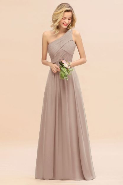 Elegant Ruffles One Shoulder Prom Dresses | A-Line Sleeveless Evening Dresses